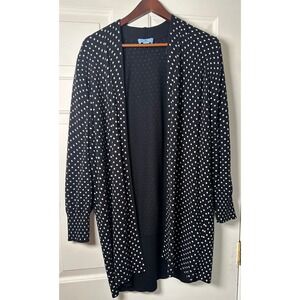 CeCe Black‎ White Polka Dot Duster Cardigan Sweater Lightweight Women's L